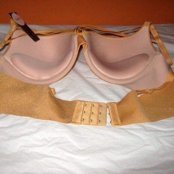 Youmita Pale Gold Glittery Fabric Cross Front 38B Bra NWT - Picture 8 of 11